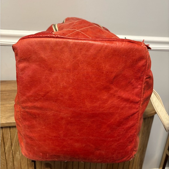 Vintage Large Red and Cream Men's‎ Leather Bag “Suncadia” Logo w/ Argile Detail - Picture 10 of 14